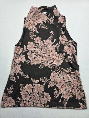 Cabi Womens Floral Black & Pink Sleeveless Blouse Size Small